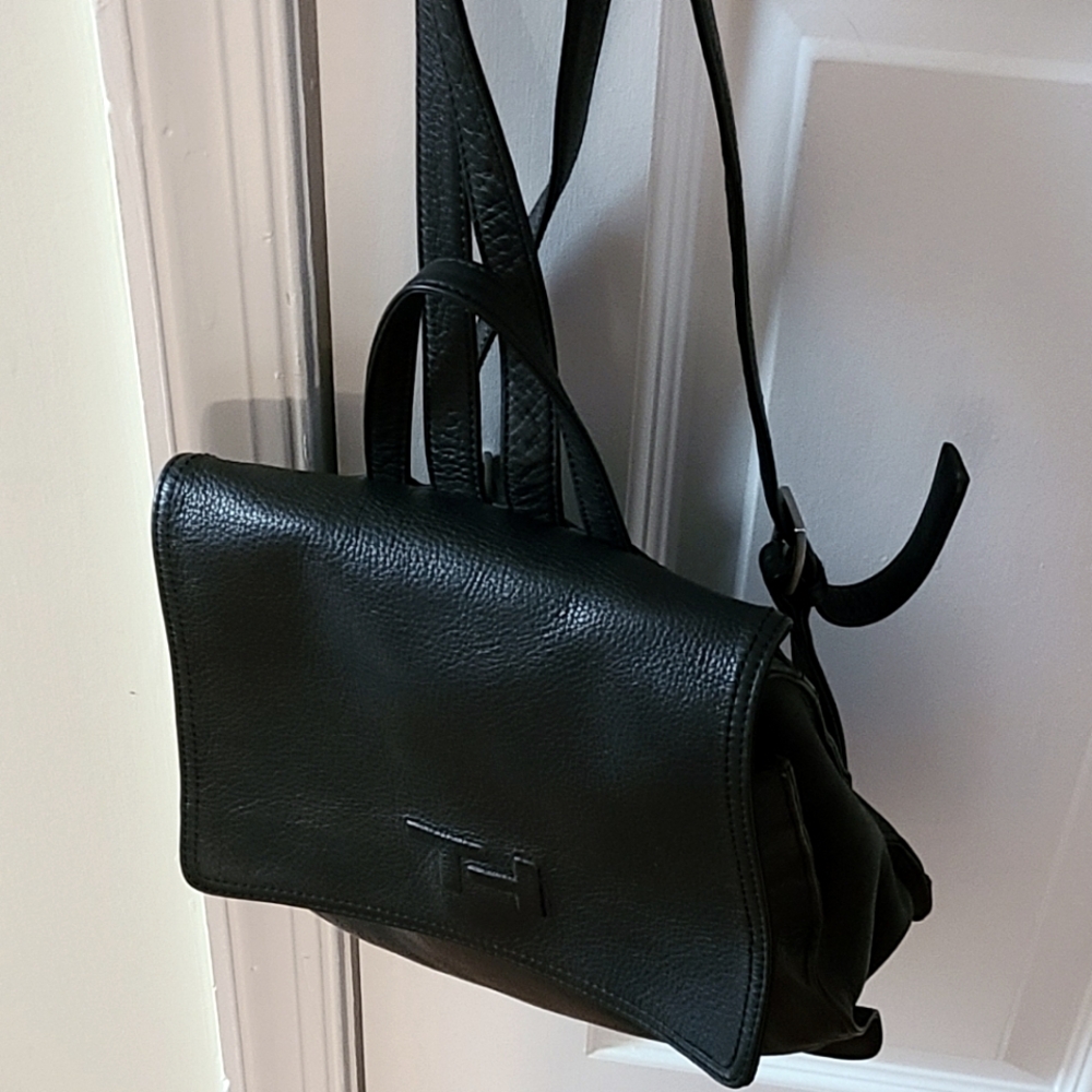 Tommy Hilfiger Black Leather Crossbody Backpack